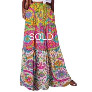 Colorful Bohemian Patchwork Elastic Waist Maxi Skirt (XL)